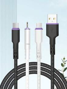6A 快速充电线，带 Lightning、Micro USB 和 Type-C 接口，额外编织线，兼容 5-14、三星、华为和 iPad/IPod - 彩色 - 查看 8