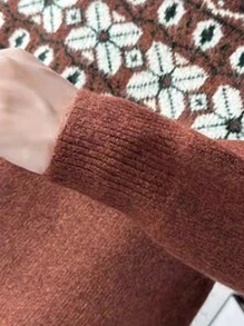 Pulover bărbătesc vintage la modă, tricotat jacquard, pulover casual streetwear, confortabil cu guler rotund, pentru primăvară, toamnă și iarnă - Maro - Vizualizare 6