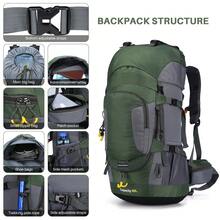60L Waterproof Hiking Backpack For Men - MultiFunctional Travel Bag With Rain Cover, Adjustable Straps & Multiple Compartments, Perfect For Outdoor Adventures, Camping, And Dad Gifts - Green - View 2
