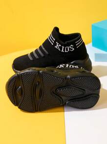 儿童高帮运动鞋，新款透气网眼面料，舒适防滑，时尚发光鞋，黑色易于清洁，轻便一脚蹬，适合男孩和女孩 - 黑色 - 查看 6