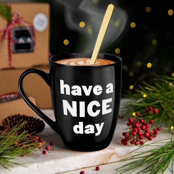 Black Porcelain Coffee Mug Set, 12oz Ceramic General Use Cup With Golden Coffee Spoon, Latte, Hot Tea, Mr And Mrs Mugs, Husband Wife Wedding Gift Back To School