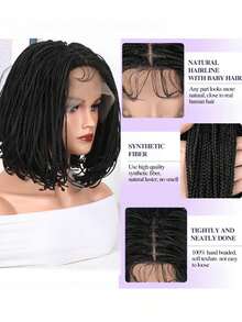 13x4 Lace Front Wig 12"/18" Box Braided Lace Front Wigs Full Braids Natural Color With Baby Hair Premium Synthetic Glueless Braided Wigs For Women For Daily Wear - Black - View 5