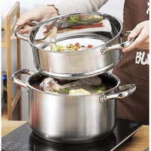 1个不锈钢蒸锅，多功能蒸锅带盖，适用于电磁炉、燃气灶和电炉，厨房用具，厨房工具，厨房配件，家用厨房用品 - 銀色 - 查看 7