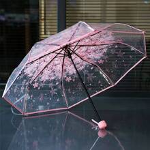 1pc Transparent Foldable Sakura Flower Umbrella, Cute And Fresh Mori Style Mini Umbrella - View 1