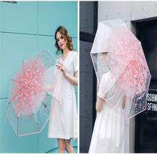 1pc Transparent Foldable Sakura Flower Umbrella, Cute And Fresh Mori Style Mini Umbrella - View 4