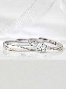 礼盒套装，情侣款2件套戒指套装，轻奢简约闪亮方晶锆石开口结婚戒指，适合订婚和结婚，情人节情侣礼物 - 精美禮盒包裝 - 查看 4