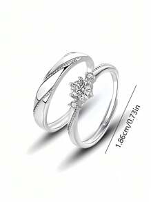 礼盒套装，情侣款2件套戒指套装，轻奢简约闪亮方晶锆石开口结婚戒指，适合订婚和结婚，情人节情侣礼物 - 精美禮盒包裝 - 查看 6