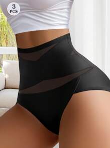 MEIYATING 3入組大尺碼女性高腰塑形內褲,十字壓力收腹設計 - 彩色 - 查看 3