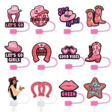 1pc/5pcs/12pcs Letter And Pink Straw Covers Cap For Tumblers Cup,Cute Silicone Straw Topper Accessories For 10mm Drinking Straw Tip Covers- Durable, Easy To Clean, And Reusable Straw Toppers For Hot And Cold Beverages