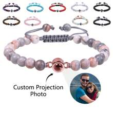 Customized Photo Projector Braided Bracelet With Natural Tiger Eye & Turquoise, Adjustable - Rose Gold - View 2