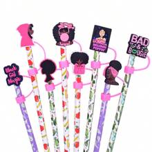 1pc/5pcs/12pcs Letter And Pink Straw Covers Cap For Tumblers Cup,Cute Silicone Straw Topper Accessories For 10mm Drinking Straw Tip Covers- Durable, Easy To Clean, And Reusable Straw Toppers For Hot And Cold Beverages
