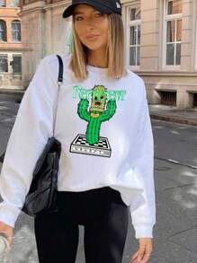Women's Crew Neck Sweatshirt Cold Weather Blouse DOPE Promotion - 白色 - 查看 3