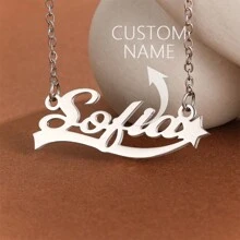 1 件定制名字吊坠项链带星星装饰，简约风格定制不锈钢铭牌珠宝生日礼物女士