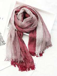 1pc Striped Linen Scarf With Tassel Pleated Artistic Sunscreen Shawl - Multicolor - View 12