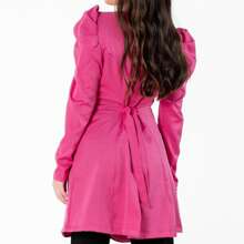 Women's Waisted Coat Kit With Long Puffed Sleeves + Turban Headband - 玫紅色 - 查看 6