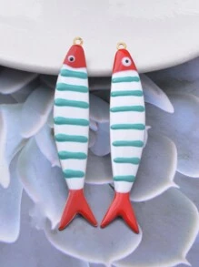 2 pezzi Ciondolo a forma di pesce a doppia faccia, adatto per uso fai da te