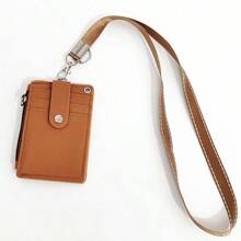 1 pieza de caja de almacenamiento de tarjetas con cremallera para colgar en el cuello, de piel sintética, portátil, ligera, para profesores y estudiantes, suministros de trabajo, tarjeta de identificación para el campus, tarjeta de autobús, tarjeta de identificación para estudiantes y empleados, de uso universal para estudiantes, empleados y profesores, tarjeta de identificación para estudiantes, empleados y profesores, tarjetero, cartera, tarjetero, tarjetero de visita, tarjetero de crédito, cordón para profesores, tarjetero para mujer, minicartera para mujer, tarjetero