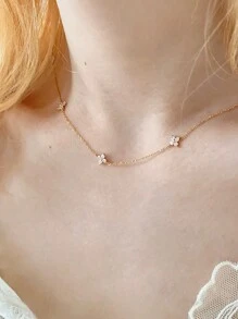 GAGAFEEL 1 Pc Simple S925 Sterling Silver Flower Full Sky Star Zirconia Necklace Collarbone Chain Gift For Women Daily Wear - Gold - View 4