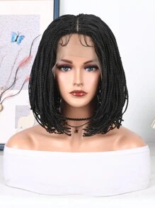 13x4 Lace Front Wig 12"/18" Box Braided Lace Front Wigs Full Braids Natural Color With Baby Hair Premium Synthetic Glueless Braided Wigs For Women For Daily Wear - Black - View 6