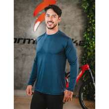 Kit 3 Men's Shirts Thermal UV Protection Second Skin Sports Fabric Long Sleeve Shirt - Teal Blue - View 3
