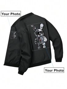 Customized Personalized Clothing Boyfriend Style Men's Stand Collar Zip-Up Long Sleeve Casual Solid Color Sports Jacket With Customized Graphic - Incorporate Your Own Image For Exclusive Personalized Print Reversible Jackets Ideal Gifts For Him, Boyfriend, Family, Friends, For Birthdays, For Vacation/Holiday, For School/Competition, For Sports/Climbing