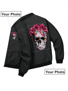 Customized Personalized Clothing Boyfriend Style Men's Stand Collar Zip-Up Long Sleeve Casual Solid Color Sports Jacket With Customized Graphic - Incorporate Your Own Image For Exclusive Personalized Print Reversible Jackets Ideal Gifts For Him, Boyfriend, Family, Friends, For Birthdays, For Vacation/Holiday, For School/Competition, For Sports/Climbing