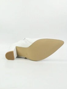 Women's White Pointed Toe High-Heeled Belt Buckle Side Zipper All-Match Thick Heel Simple Leather Elegant Short Boots