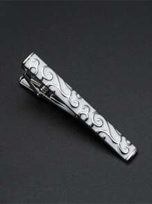 1 件时尚黑色领带夹，银色简约线条设计，多种款式适合男士