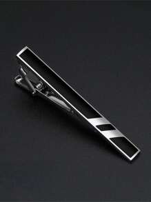 1 件时尚黑色领带夹，银色简约线条设计，多种款式适合男士