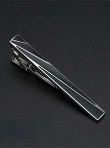 1 件时尚黑色领带夹，银色简约线条设计，多种款式适合男士