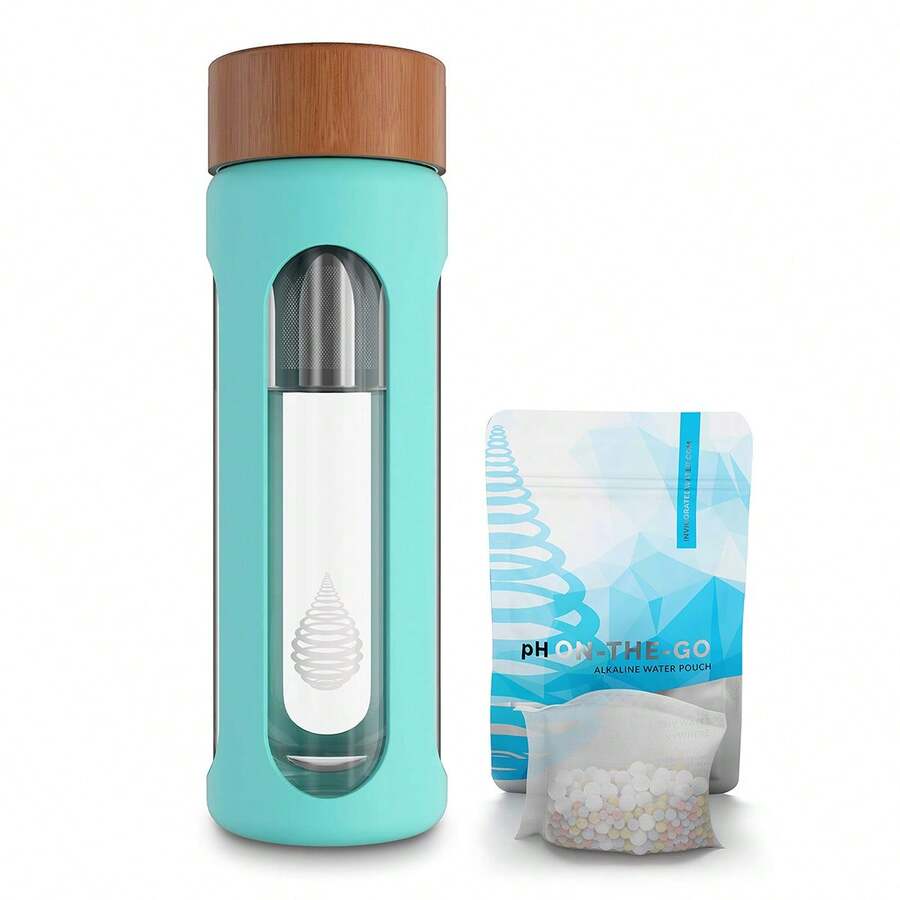 Invigorated Water PH Hydrate Glass Alkaline Water Bottle - Portable Filtered Water Bottle - Water Bottle Filter - Increase PH (400 Ml) - Alkaline Water Bottle With Filter - Glass Water Bottle Filter - Baby Blue - View 1