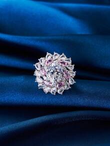 ORSA JEWELS 1 件新款可调节花朵风格银质女士戒指纯银椭圆形 8A 优质方晶锆石椭圆形切割粉红锆石周年纪念礼物女士奢华派对舞会珠宝戒指生日周年纪念礼物 - 銀色 - 查看 4