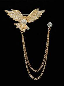 1 peça Broche em forma de ave de rapina feroz (morcego, lobo, águia) em estilo retrô dourado/prateado para terno masculino