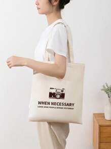 1 pieza Bolsa de lona portátil de gran capacidad, de color beige sólido, adecuada para niñas, estudiantes de secundaria/preparatoria/universidad para la escuela, el camino al trabajo, vacaciones; adecuada para trabajadores de oficina, empleados de cuello blanco para el trabajo, el camino al trabajo, negocios, viajes de vacaciones