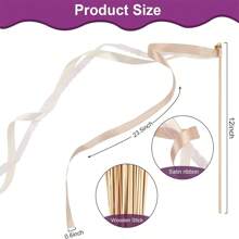 10 Pieces Lace Ribbon Wedding Wand Sticks Champagne Ribbon Streamers Party Streamers With Bells Silk Fairy Stick Wands For Wedding, Parties, Holiday Celebration, Activities,Christmas