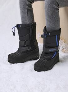 Toddler Boys & Girls Snow Boots Black Mid Calf Waterproof Winter Side Zipper With Buckle For Outdoor Play - 寶藍色 - 查看 2