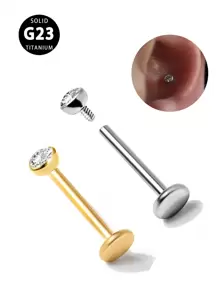 1件钛金属内螺纹唇/鼻钉，锆石耳软骨耳廓耳屏穿孔饰品，女士 - 方晶鋯石耳環 - 查看 9