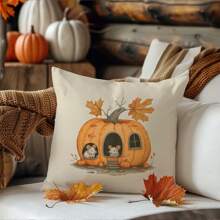1pc Autumn Pumpkin Mouse Decorative Pillow Cover, Single-Sided Printed Peach Velvet Material, 45*45/50*50/40*40CM Cushion Cover Suitable For Modern Minimalist Sofa, Living Room Decor, Gift - Multicolor - View 3
