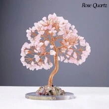 1PC Natural Crystal Lucky Tree Copper Wire Winding Colorful Gravel With Agate Slice Base Home Decoration Money Trees