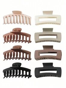 Juego de 8 piezas Pinzas para el cabello de mujer en combinación de negro, blanco y marrón con forma de concha cuadrada, pinzas para el cabello a la moda y versátiles, perfectas para el uso diario, salir, actividades al aire libre, ducha, lavado de cara, maquillaje, festival de música, fiesta en todas las estaciones - Multicolor - Ver 1