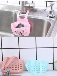 1 pieza Organizador de cocina, soporte de esponja para fregadero ajustable con broche, cesta colgante para drenaje en la cocina, utensilio de cocina - Verde militar - Ver 6