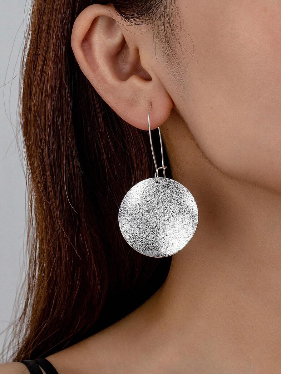 1pair Fashionable Frosted Disc Hoop Earrings For Women - Silver - View 1