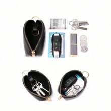 1PC Wmen's Large Capacity Multifunctional Key Bag Car Key Bag Soft PULeather Portable Coin Purse Key Bag Ideal Choice For Gift Money Case For Women Mini Wallet - White - View 5