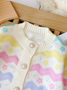 M.Dian xi Young Girl 2024 Spring New Sweet Color-Block Striped Floral Pattern Cardigan