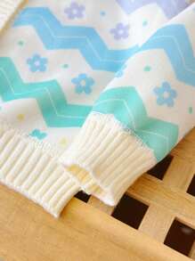 M.Dian xi Young Girl 2024 Spring New Sweet Color-Block Striped Floral Pattern Cardigan