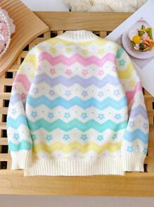 M.Dian xi Young Girl 2024 Spring New Sweet Color-Block Striped Floral Pattern Cardigan