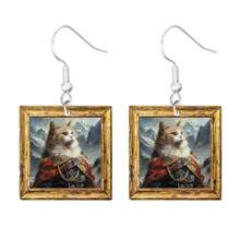 1 Pair Acrylic Cat Oil Painting Style 2D Cute & Funny Earrings
