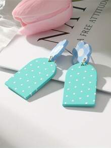 1 对新款女士优雅简约风格花卉波尔卡圆点印花长款亚克力耳环，采用粘土纹理饰面，适合日常佩戴 - 圓點印花耳環 - 查看 5