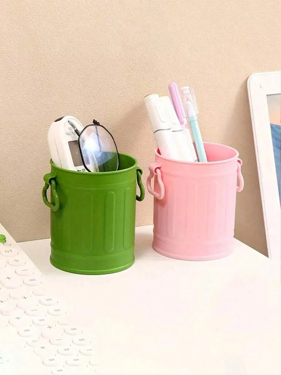 1 件桌面收纳桶、笔筒、迷你垃圾桶、化妆刷架、收纳盒、返校、学校用品 - 彩色 - 查看 1