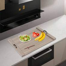 Noodle Board Stove Covers With Handle,Counter Space Top Cover,Stove Top Cover,Farmhouse Decor Tray,Heat Resistant Protects Stove,Laminate Wood Handmade Cookware,For Apartment,Kitchen,RV(Gray)